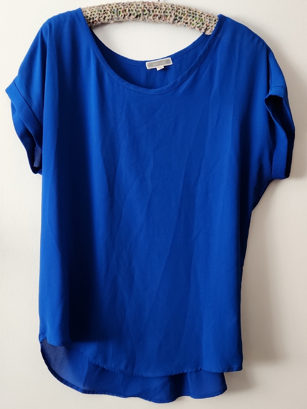 Pleione Cobalt Blue Short Sleeve Scoop Neck Top